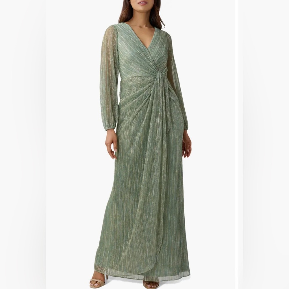 Adrianna Papell Metallic Long Sleeve Mesh Evening Gown size 10 NWT